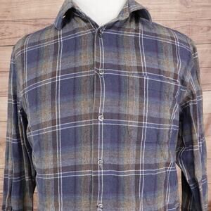 Joseph Abboud Shirt Mens Large Blue Gray Plaid Flannel Button Down Long Sleeve